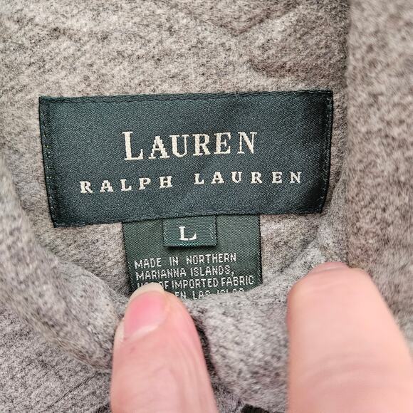 Lauren Ralph Lauren Shirt Jacket Gray Wool Blend Snap Closure Shacket Large - Picture 15 of 15